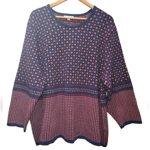 2X 100% Heavy Cotton Crewneck Multicolor Geometric Preppy Sweater - Picture 3 of 5